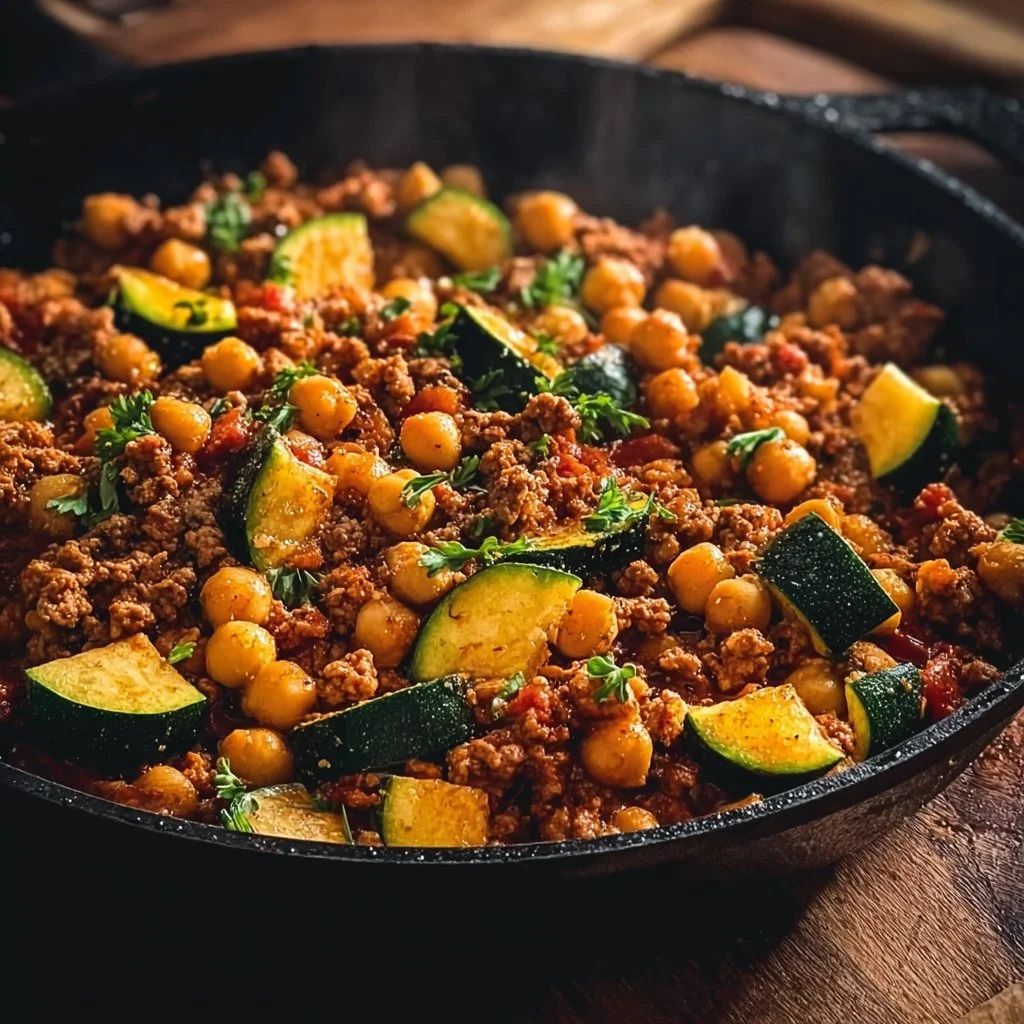 Ground Turkey Zucchini Chickpea Skillet
