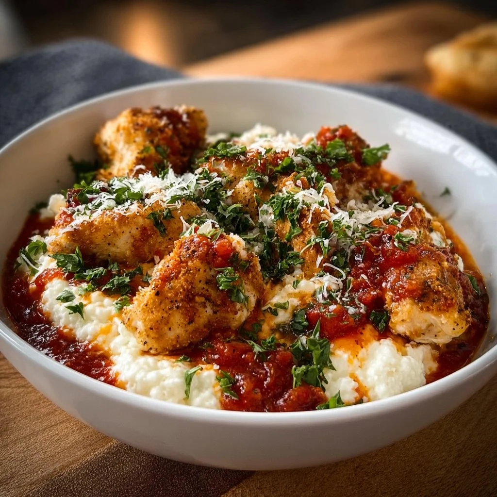 High Protein Chicken Parm Cottage Cheese Bowl