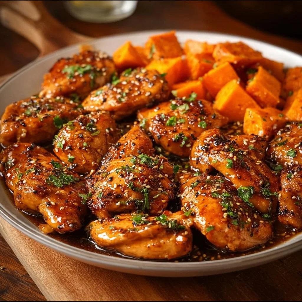 Honey Garlic Chicken with Sweet Potatoes