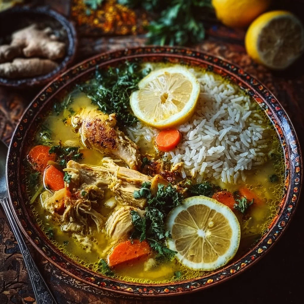 Lemon Ginger Turmeric Chicken and Rice Soup