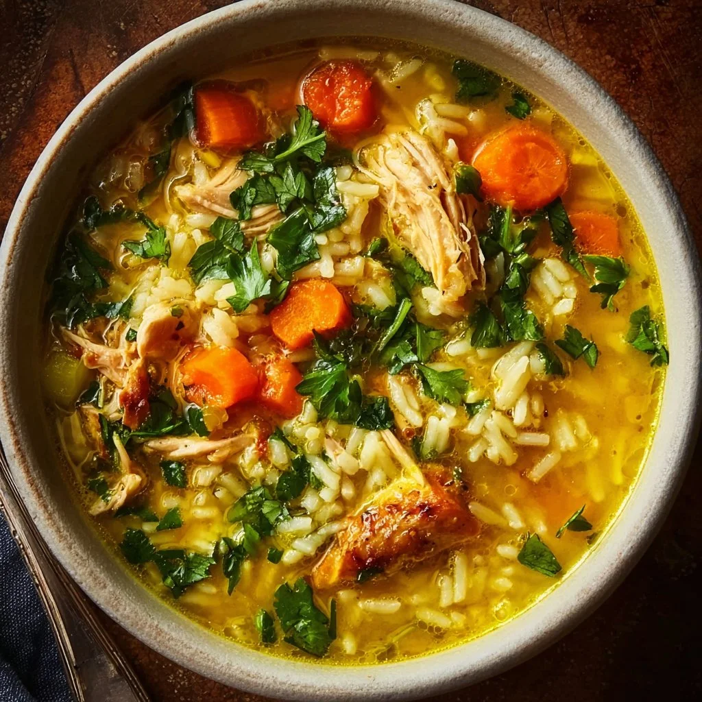 Lemon Ginger Turmeric Chicken and Rice Soup