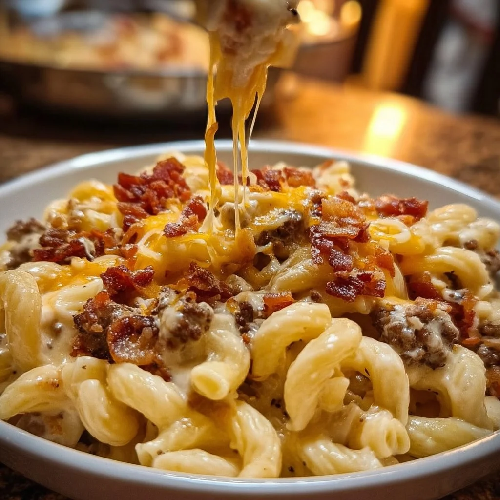 Loaded Bacon Cheeseburger Alfredo Pasta