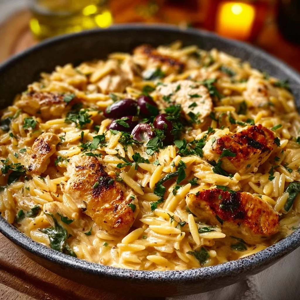 Mediterranean Creamy Chicken Orzo