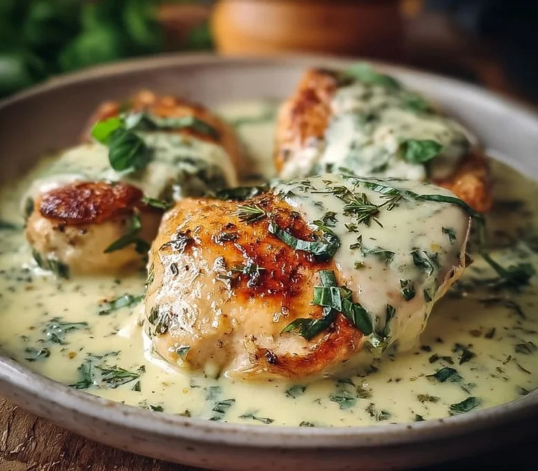 Mozzarella Chicken in Basil Cream Sauce