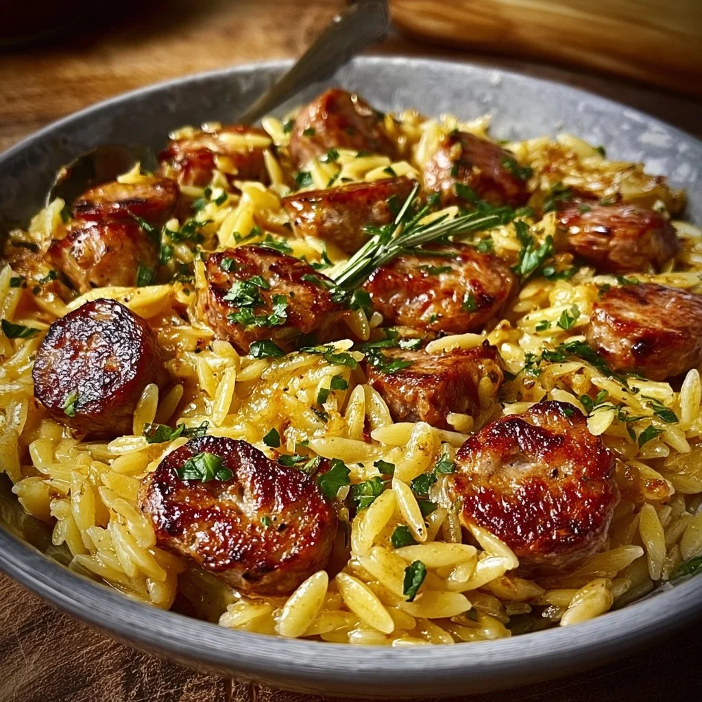 One-Pot Garlic Butter Sausage and Orzo