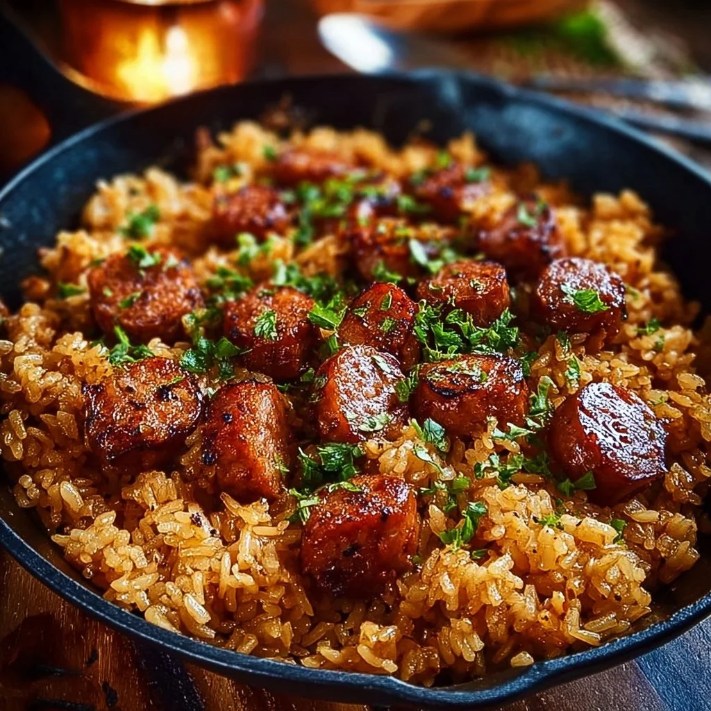 One-Skillet Cajun Honey Garlic Sausage & Rice