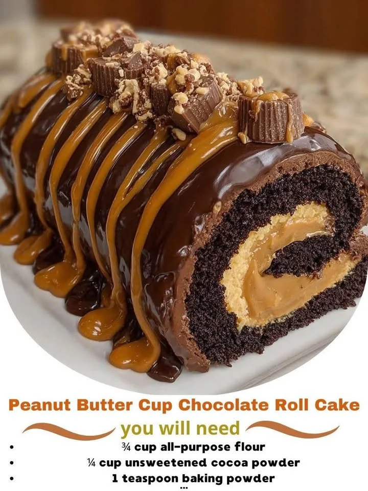 Peanut Butter Cup Chocolate Roll Cake