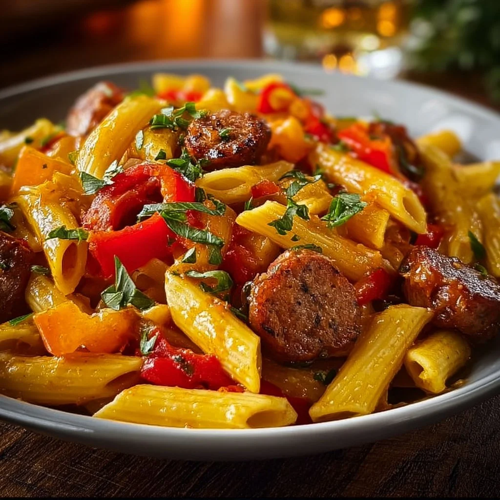 Penne with Smoky Sausage and Bell Peppers
