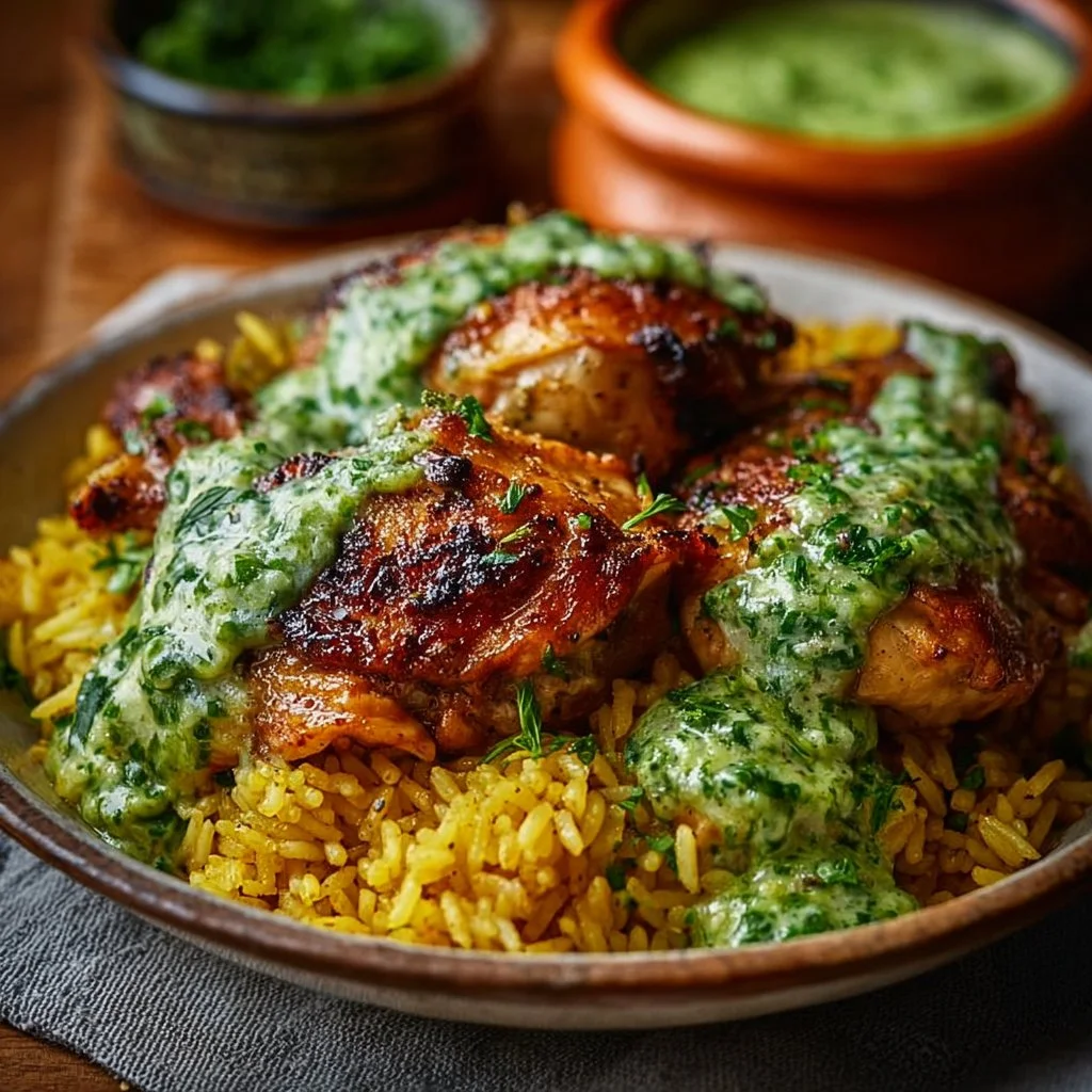 Peruvian Chicken and Rice with Green Sauce