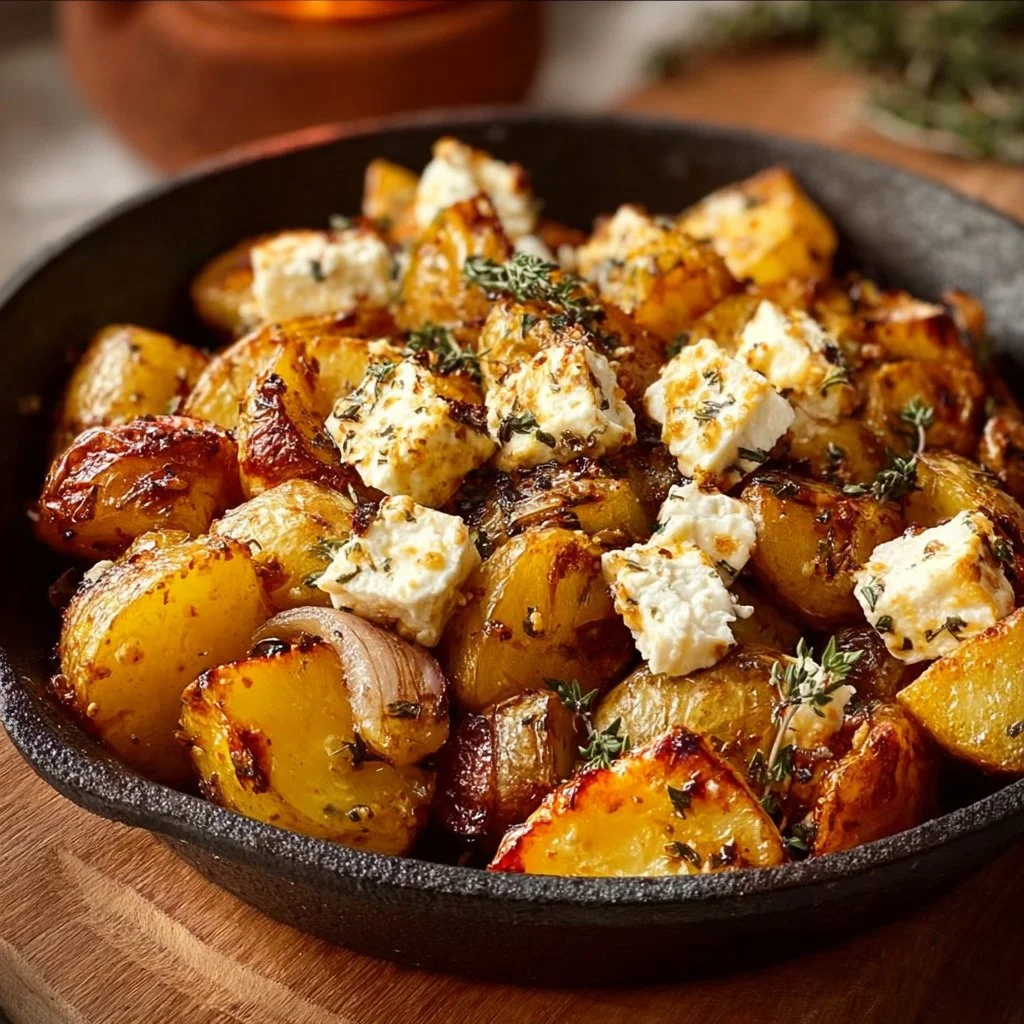 Roasted Potatoes with Baked Feta and Garlic