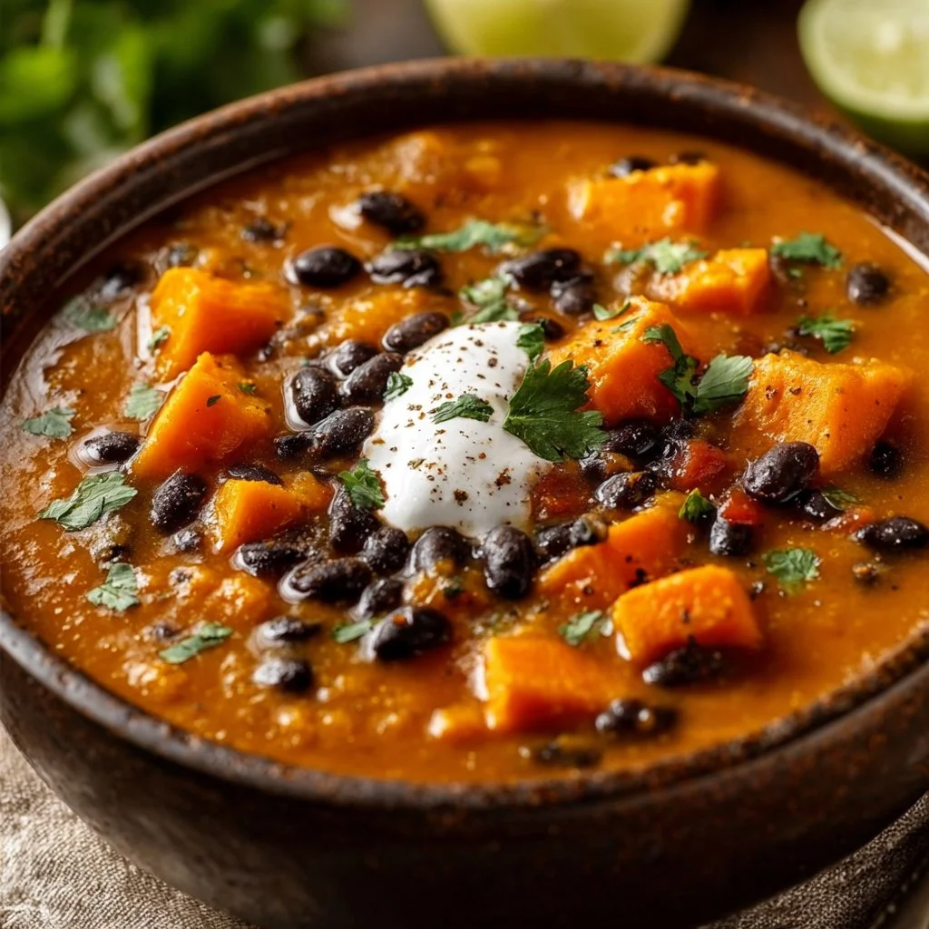 Roasted Sweet Potato and Black Bean Soup