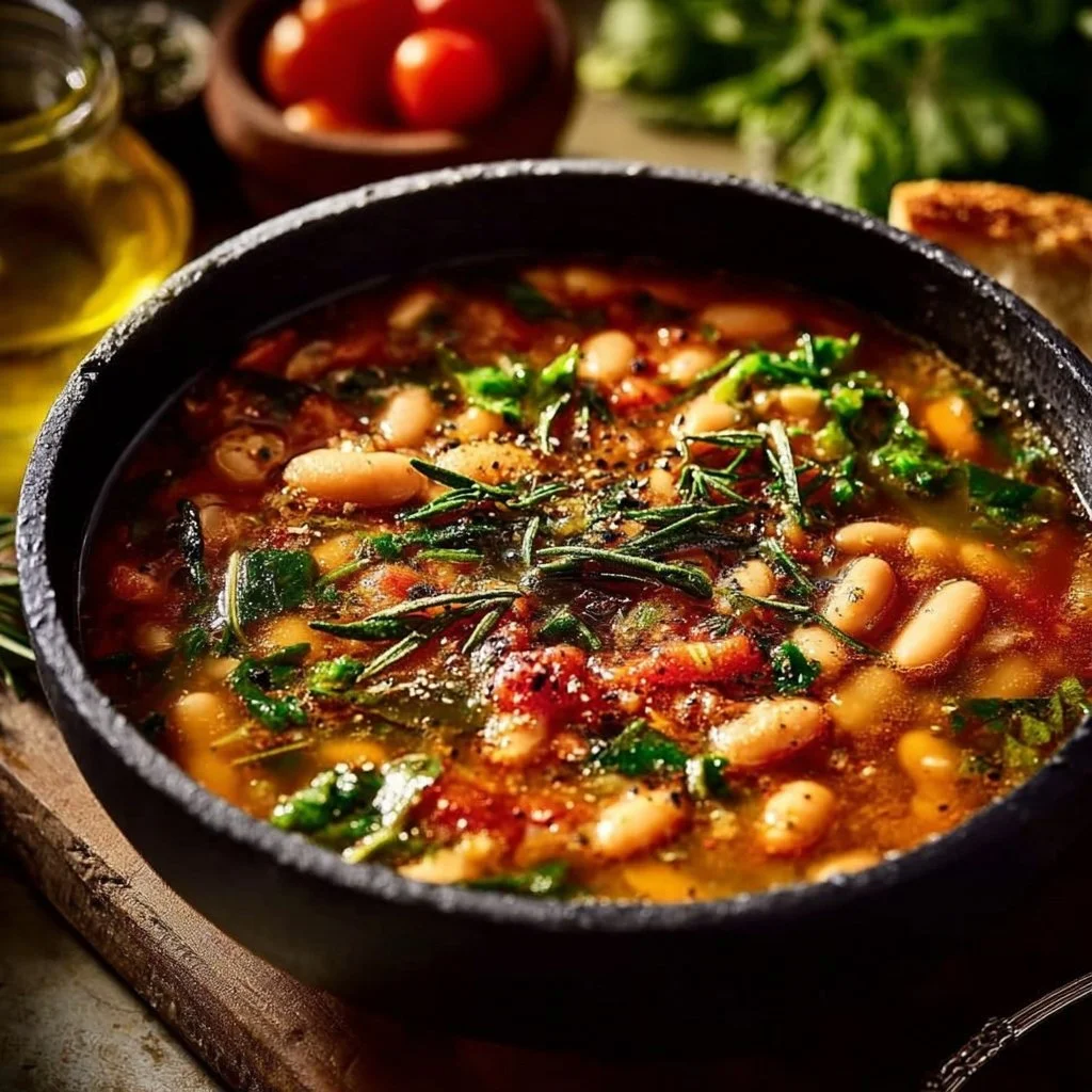 Rustic Tuscan Bean Soup with Fresh Herbs