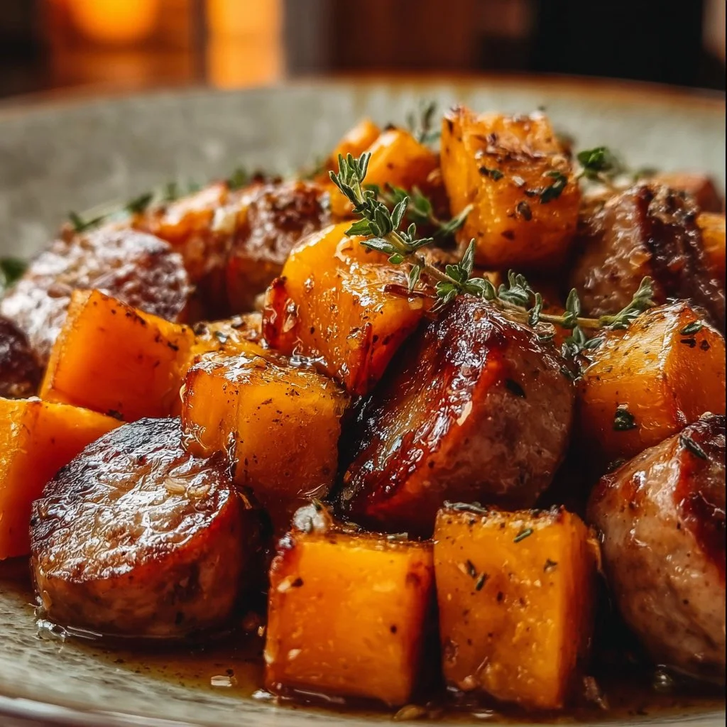 Sausage and Sweet Potatoes with Honey Garlic Sauce