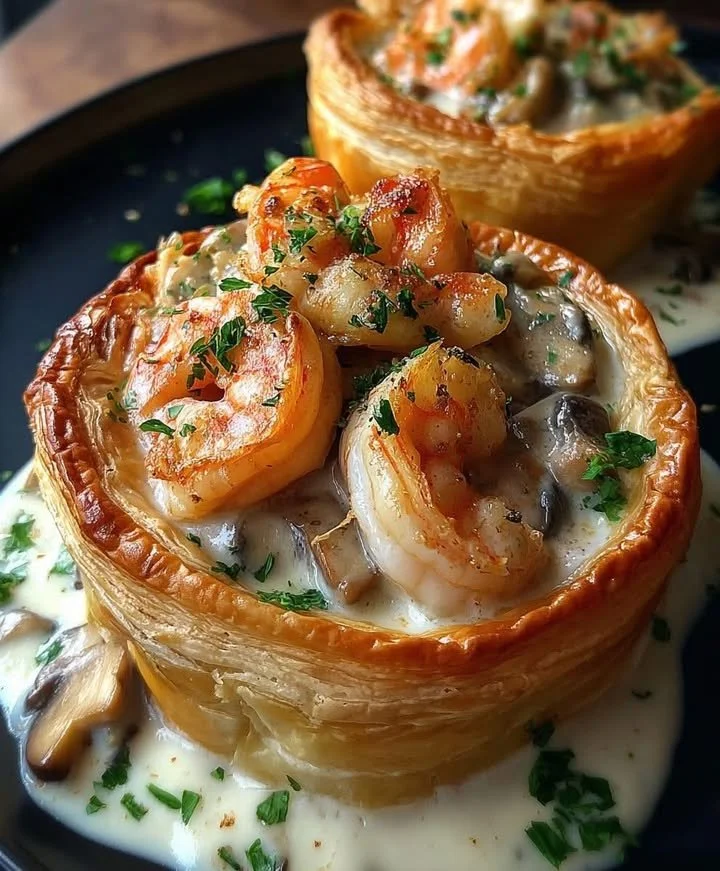Shrimp and Mushroom Puff Pastry Shell