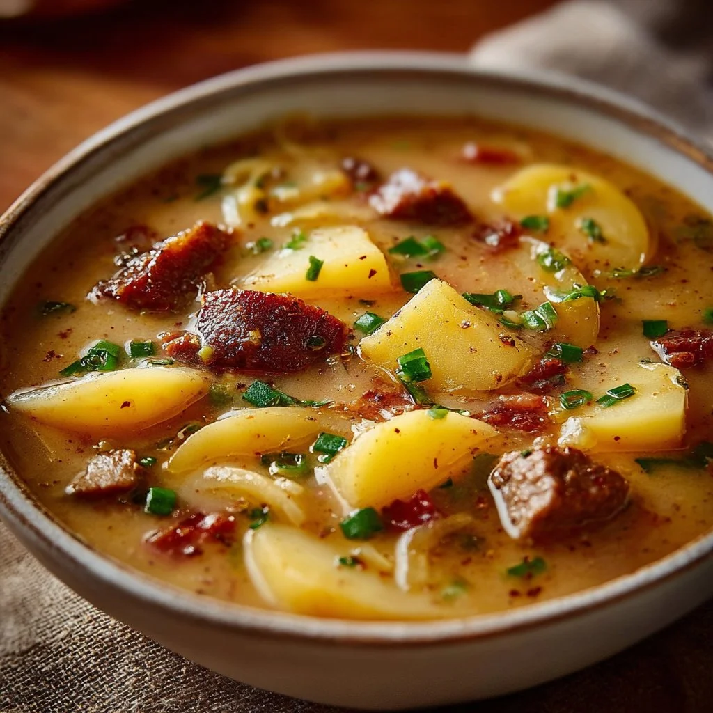 Slow Cooker Savory Potato and Beef Soup Delight