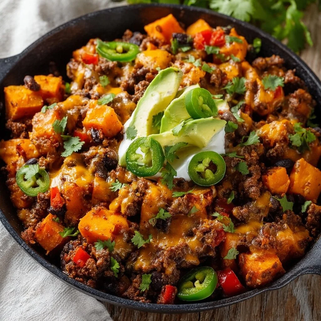 Southwestern Ground Beef Sweet Potato Skillet