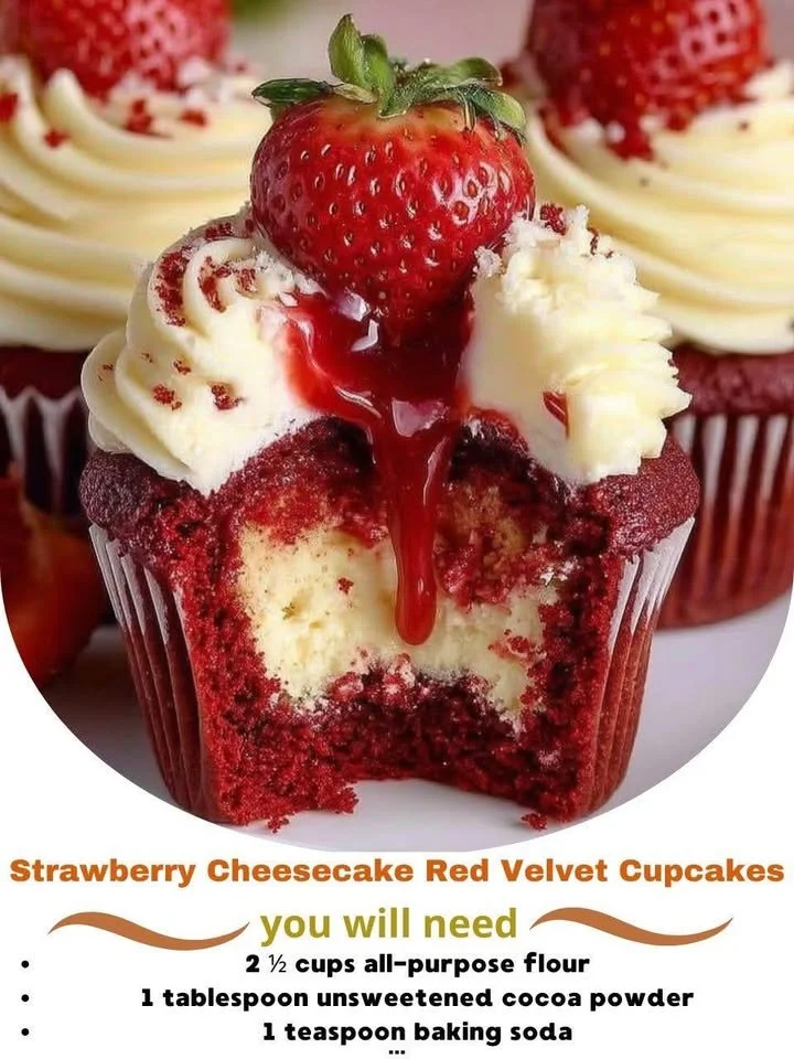 Strawberry Cheesecake Red Velvet Cupcakes