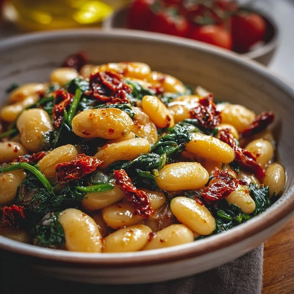 TUSCAN BUTTER BEANS WITH SPINACH AND SUN-DRIED TOMATO