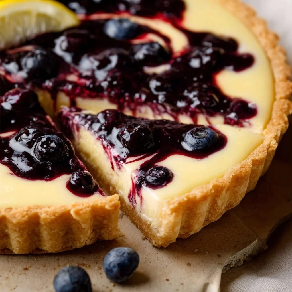 Creamy Lemon Tart with Blueberry Sauce