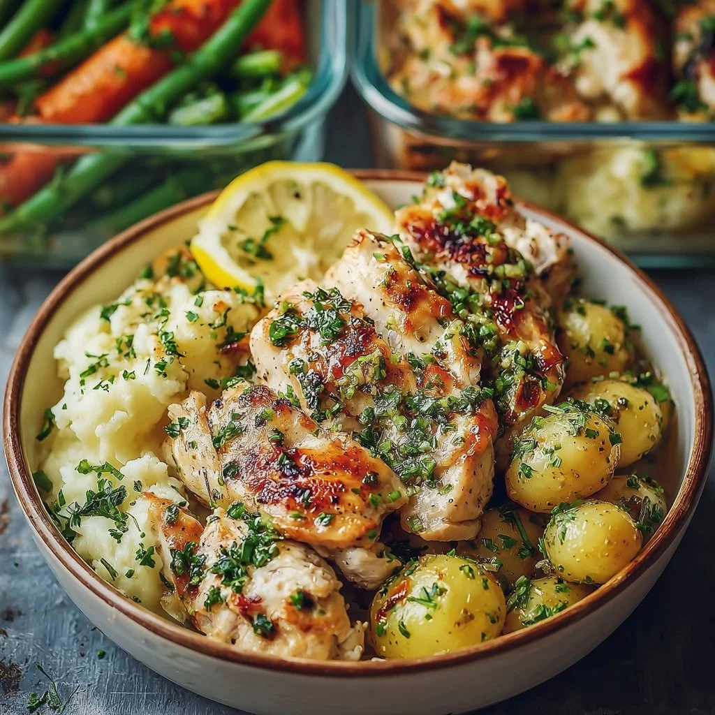 Healthy Lemon Garlic Chicken Meal Prep Bowls