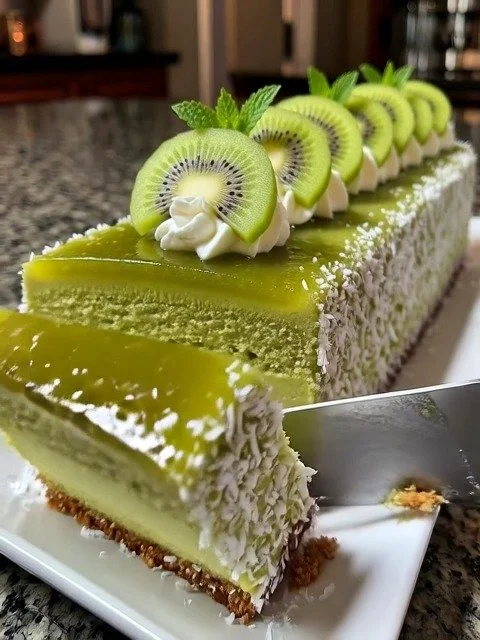 Kiwi Coconut Mousse Cake with Lime Glaze
