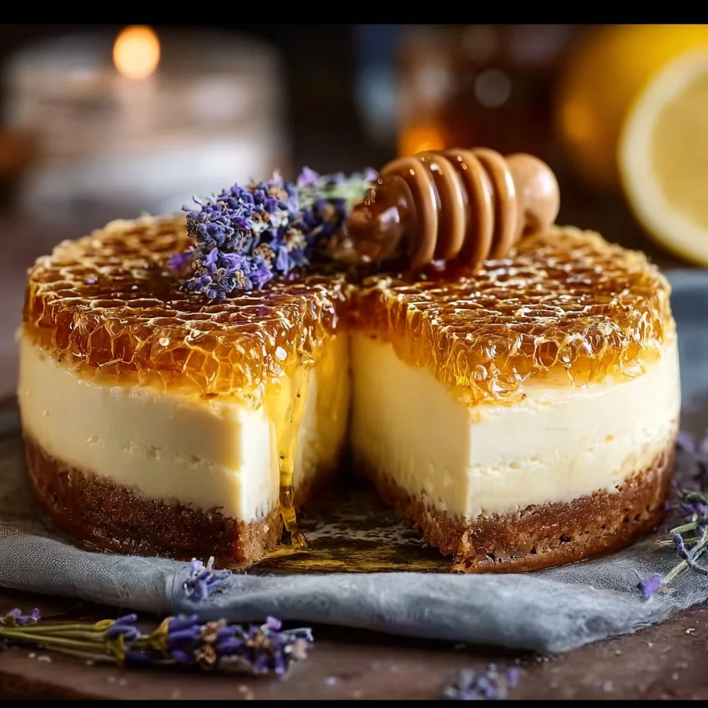 Lemon Lavender Cheesecake with Honeycomb Bliss
