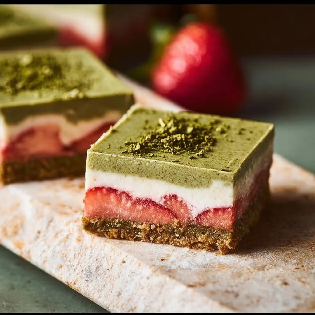 Matcha Strawberry Cream Bars