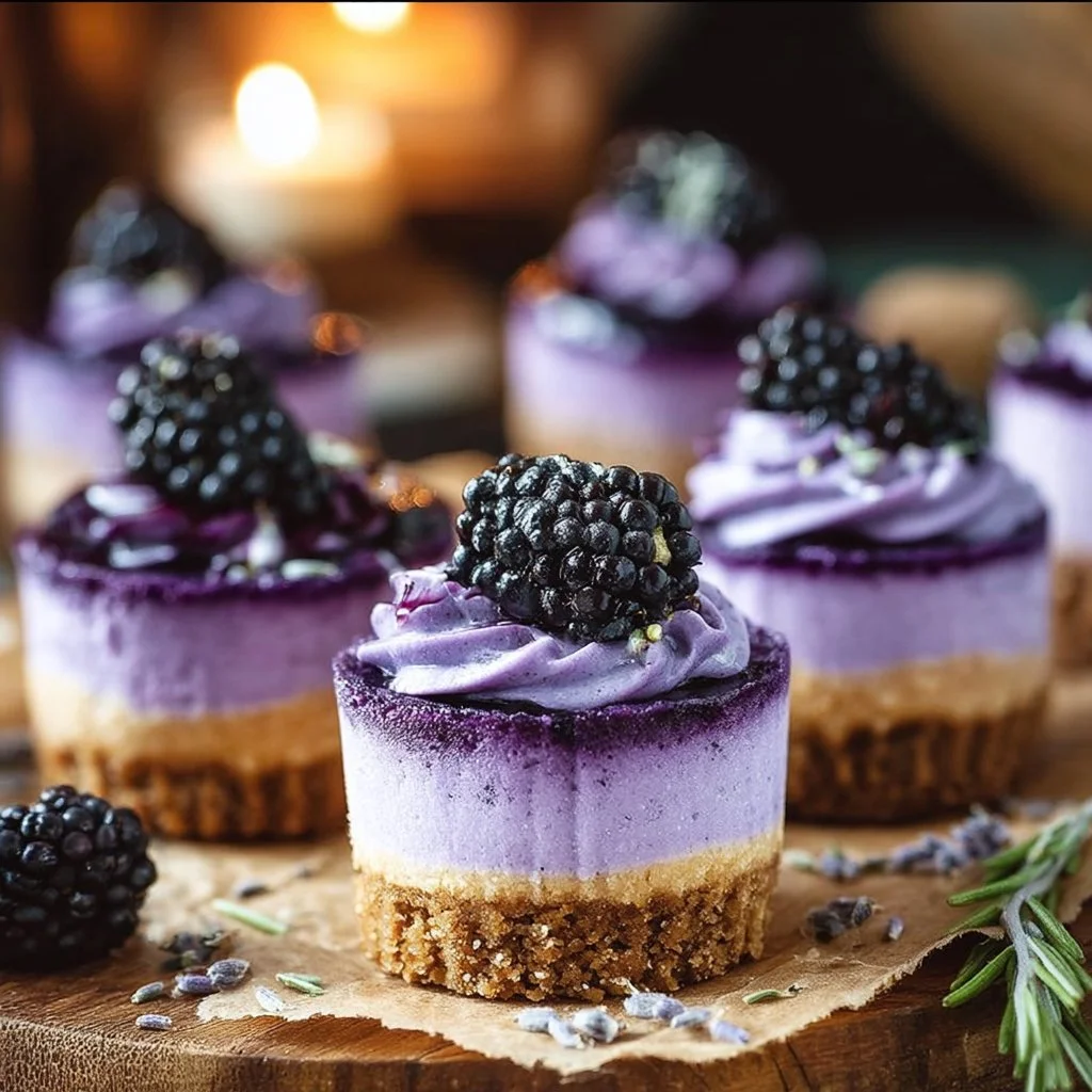 Mini Blackberry Lavender Cheesecakes