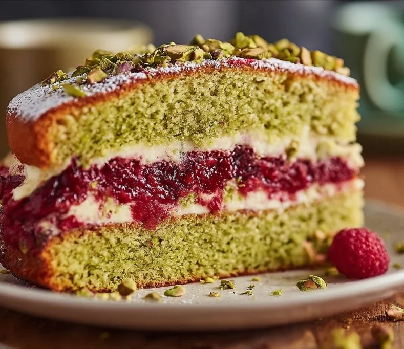 Pistachio Cake with Raspberry Filling