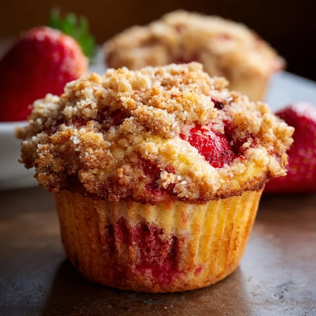 Bakery-Style Fresh Strawberry Muffins with Streusel Topping