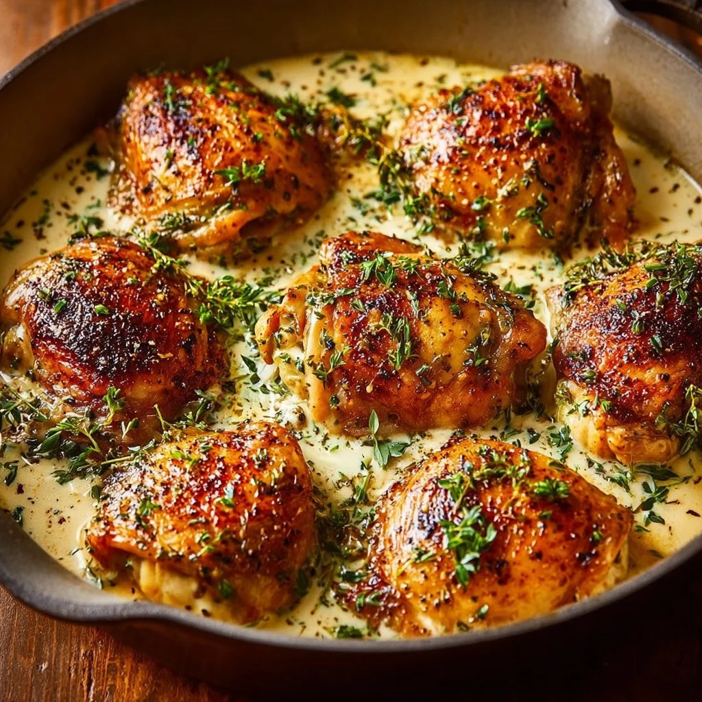 Bobby Flay's Chicken Thighs with Creamy Garlic Sauce