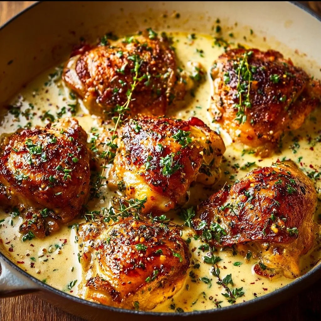Bobby Flay's Chicken Thighs with Creamy Garlic Sauce