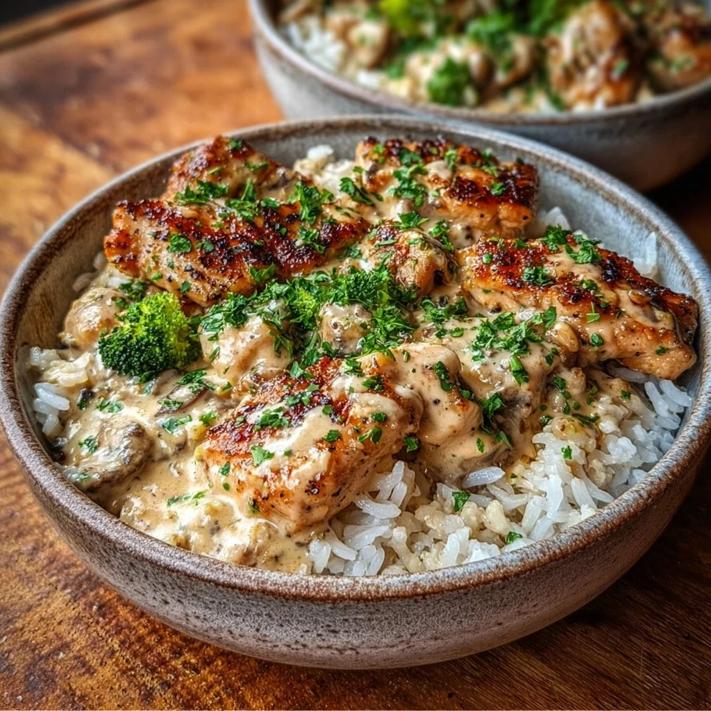 Creamy Garlic Chicken Rice Bowls