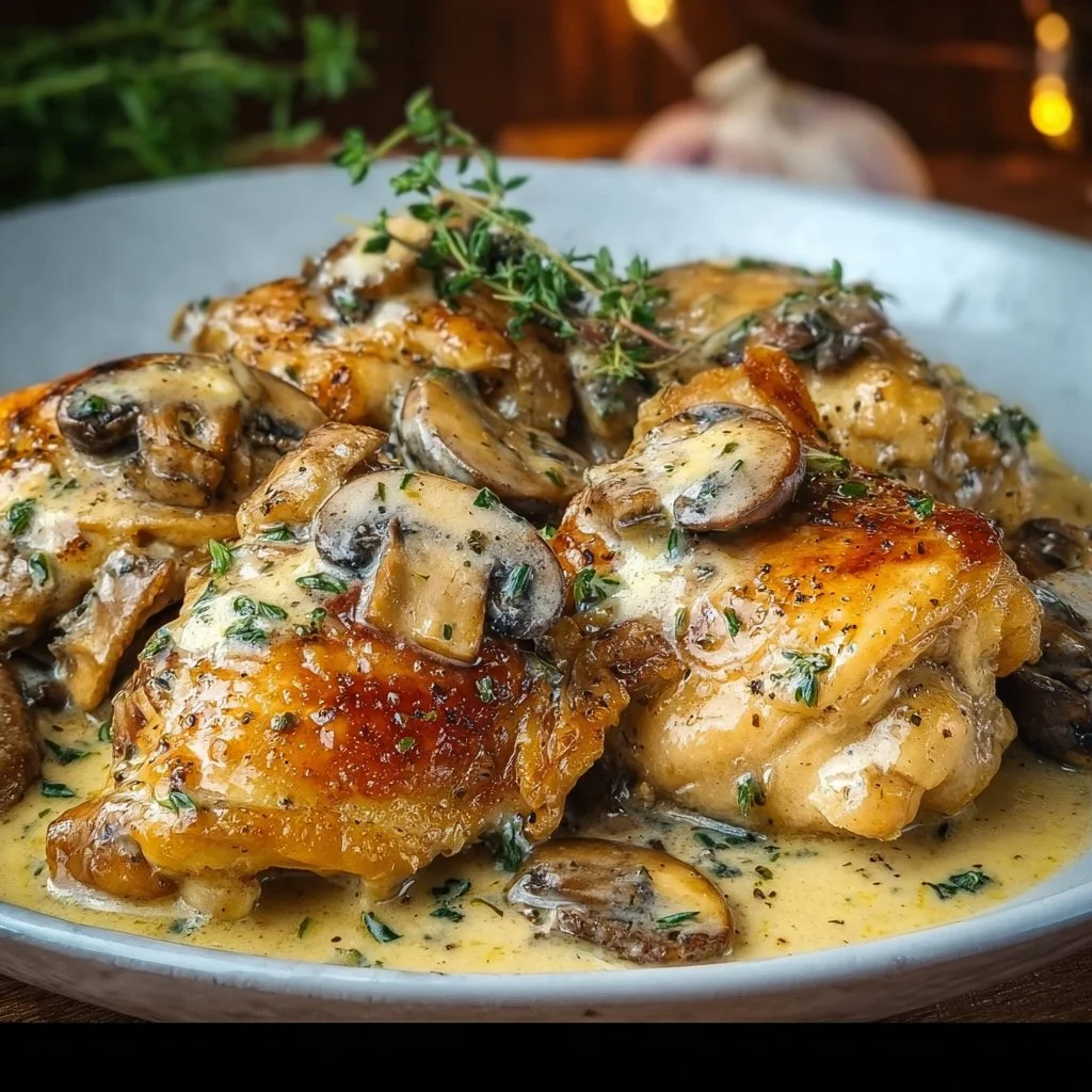 Creamy Garlic Mushroom Chicken Thighs