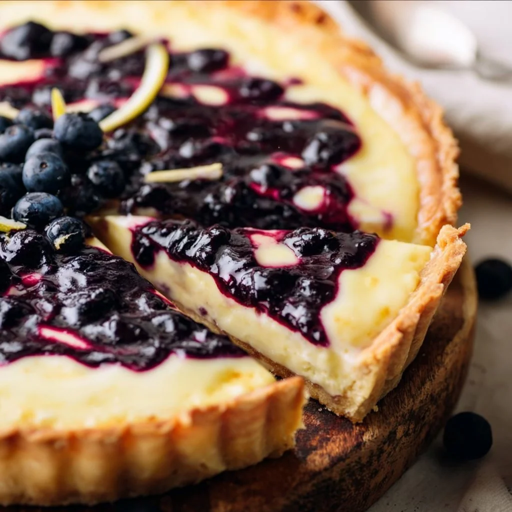 Creamy Lemon Tart with Blueberry Sauce