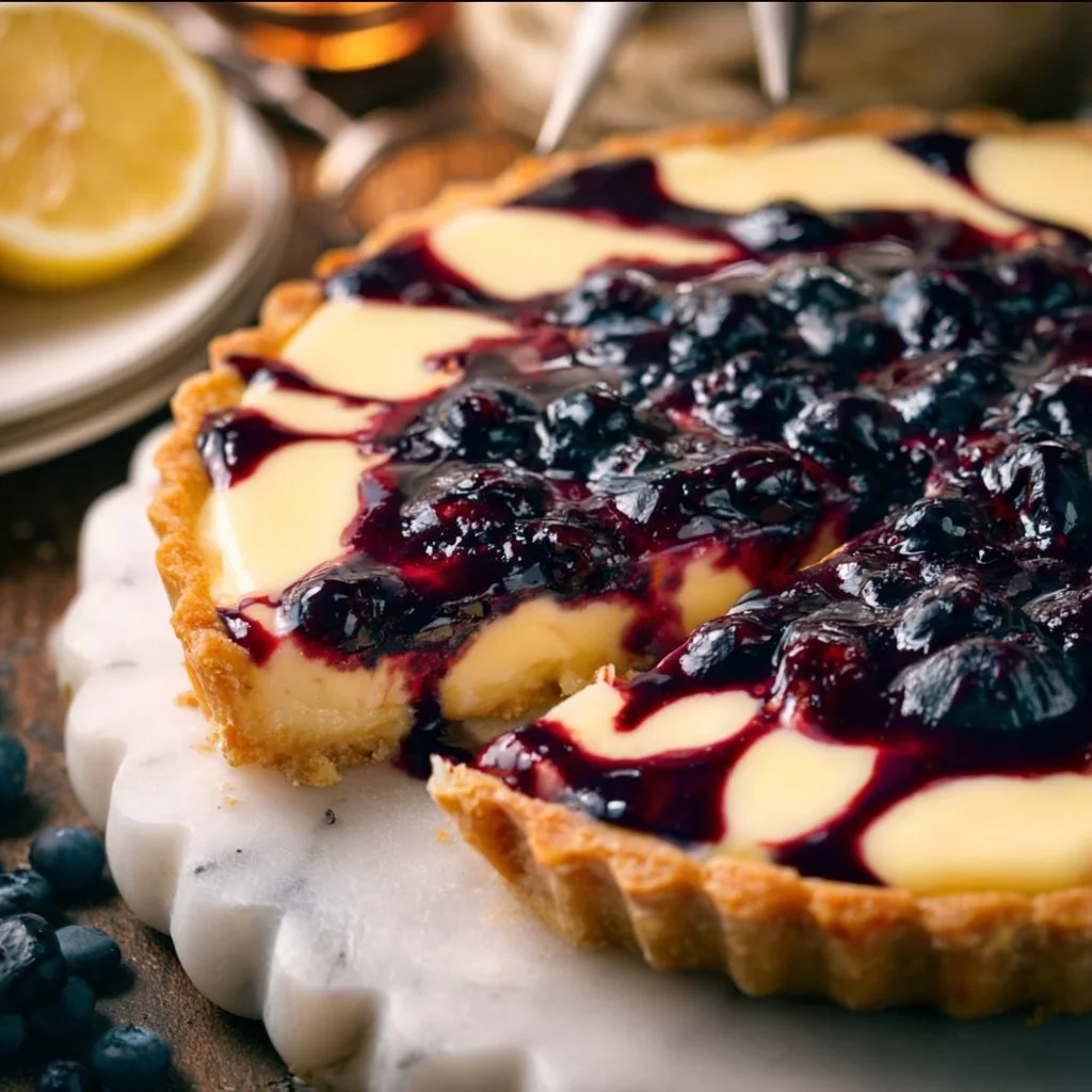 Creamy Lemon Tart with Blueberry Sauce