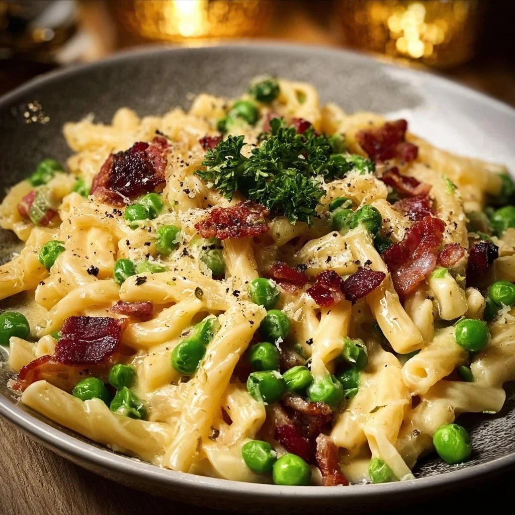 Creamy Pasta with Pancetta and Peas