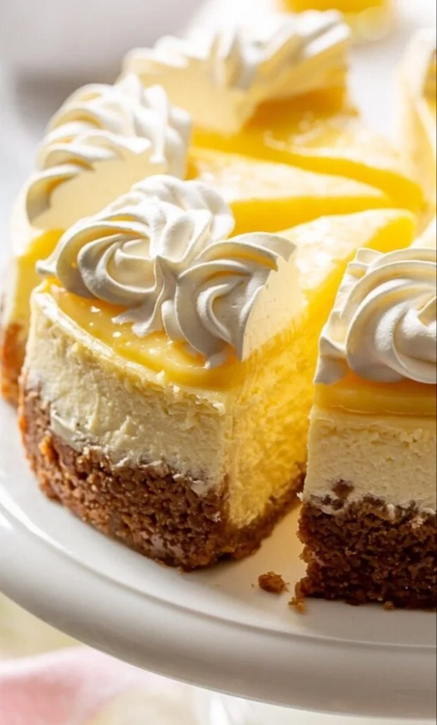 Bright and sunny New York-style lemon cheesecake with a graham cracker crust, melt in your mouth…