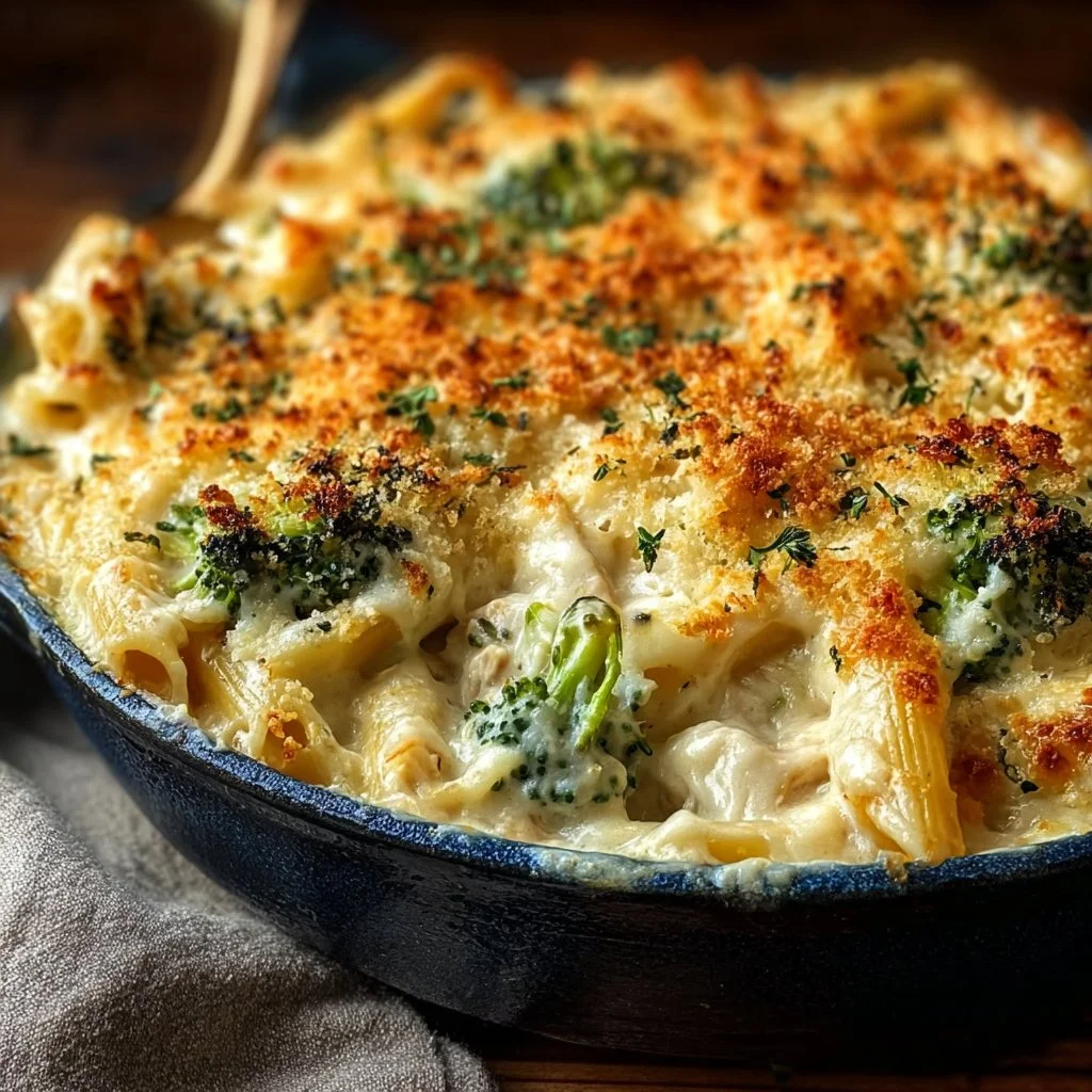Easy Creamy Chicken Broccoli Alfredo Bake