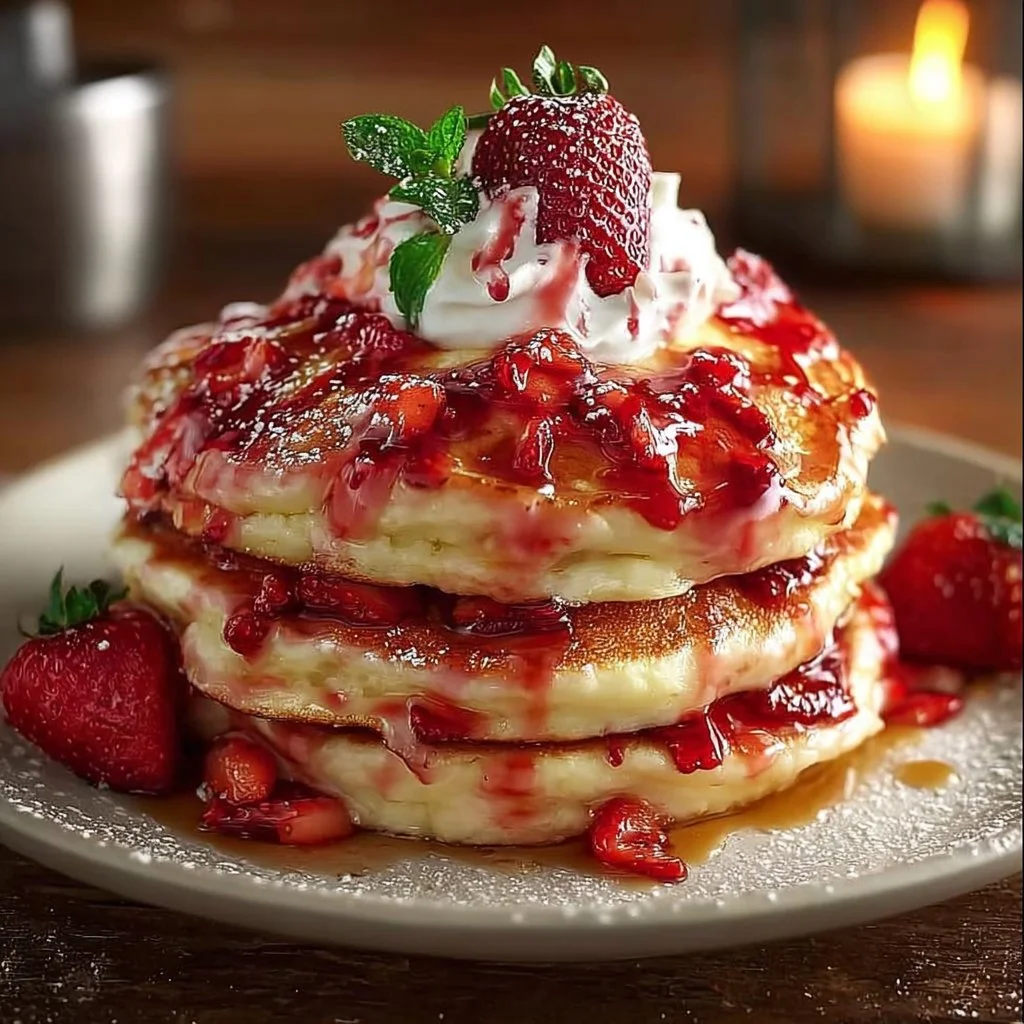 Fluffy Strawberry Cheesecake Pancakes