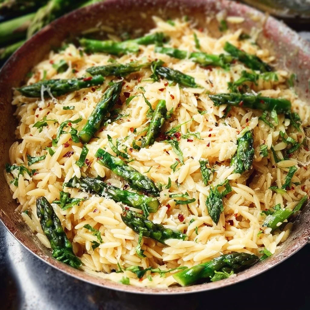 Garlic Butter Orzo Pasta with Asparagus