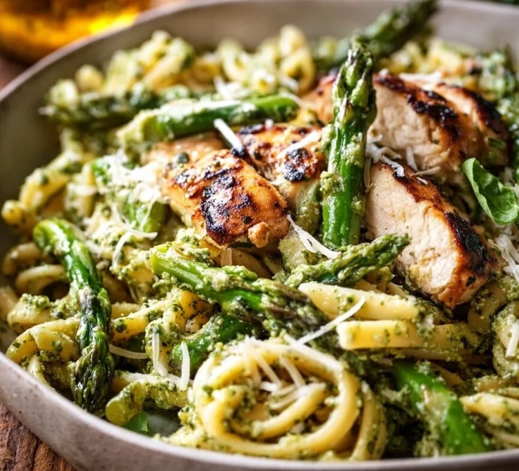 Grilled Chicken and Asparagus Pesto Pasta