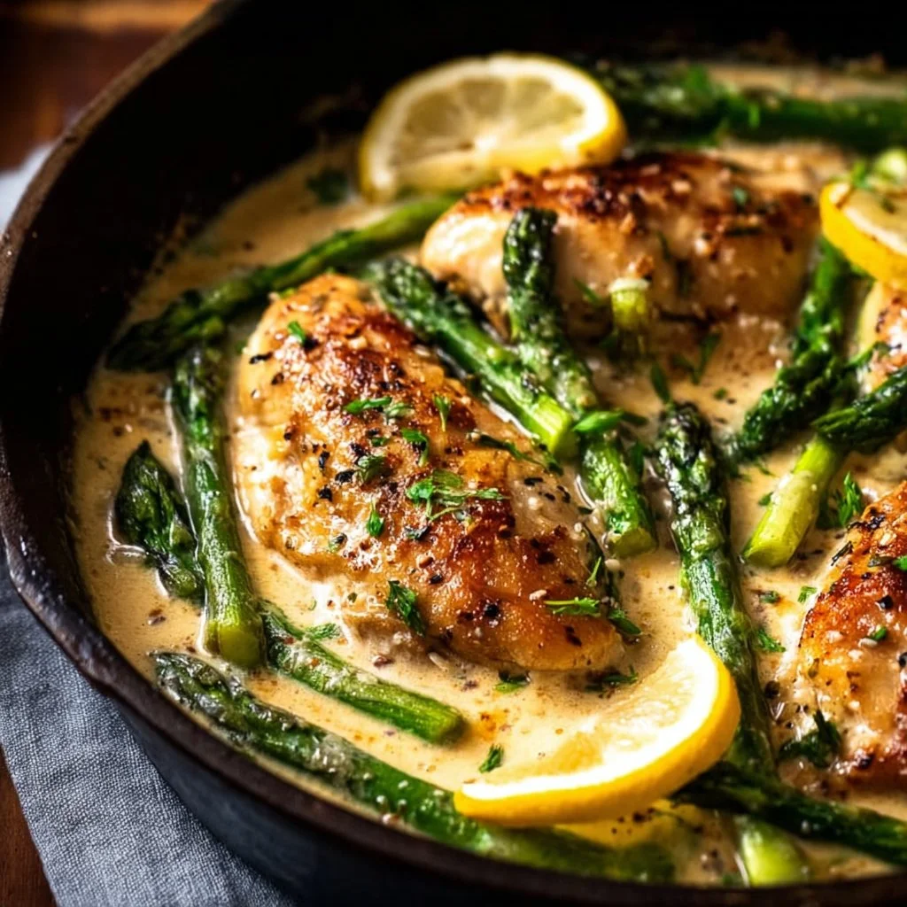Healthy Creamy Lemon Chicken with Asparagus