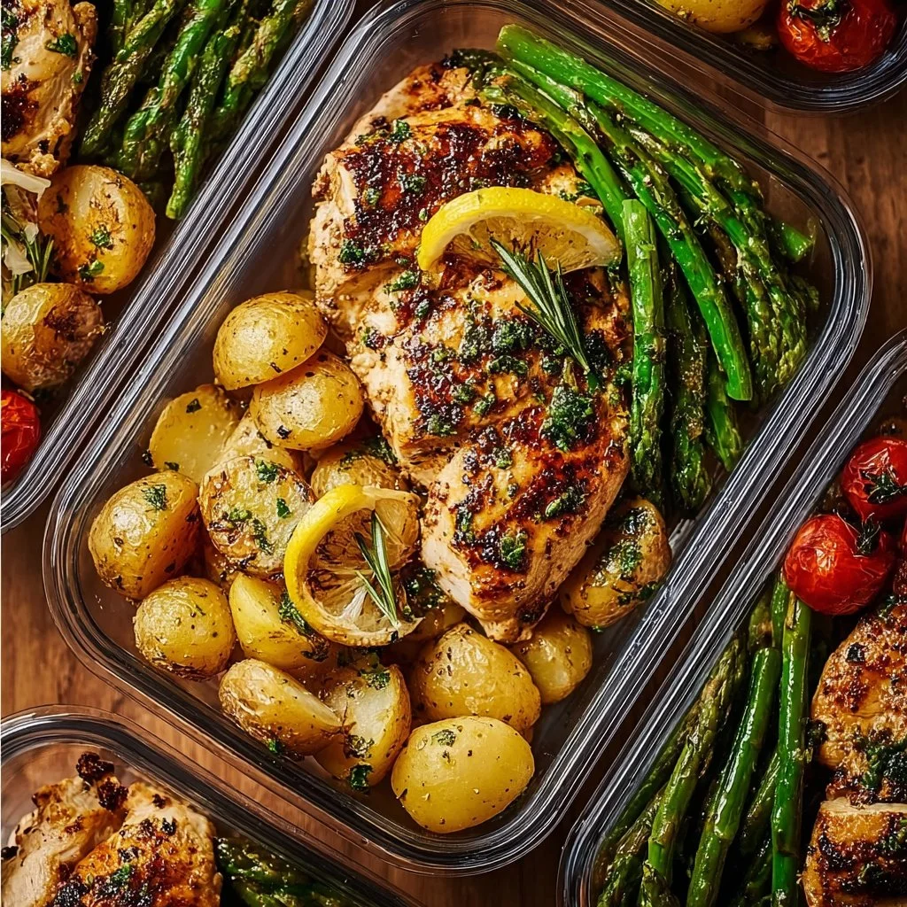 Healthy Lemon Garlic Chicken Meal Prep Bowls