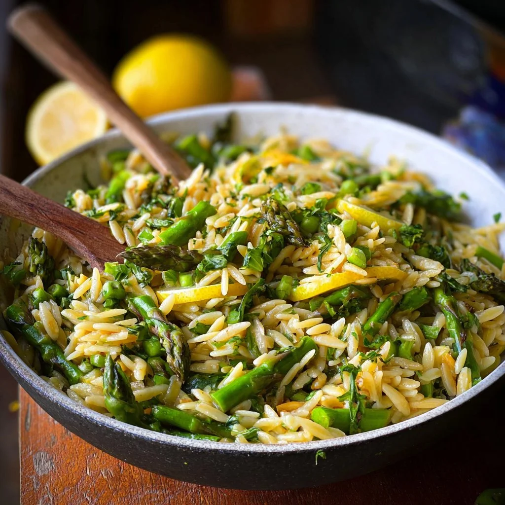 Lemon Asparagus Orzo (Vegan!)