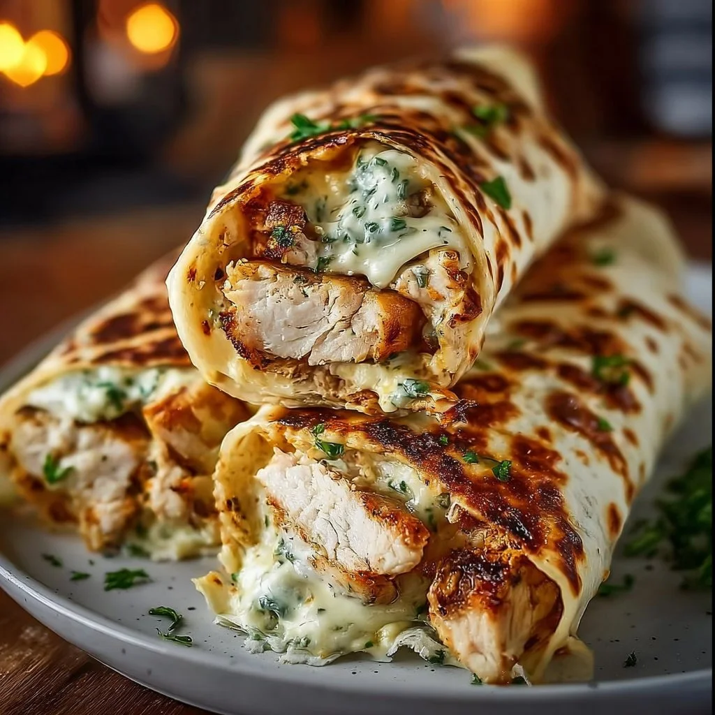 Low Carb Cheesy Garlic Chicken Wraps