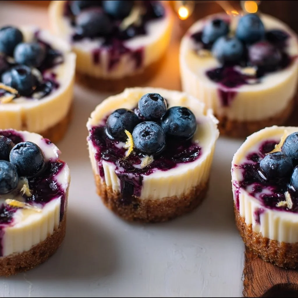 Mini Lemon Blueberry Cheesecakes