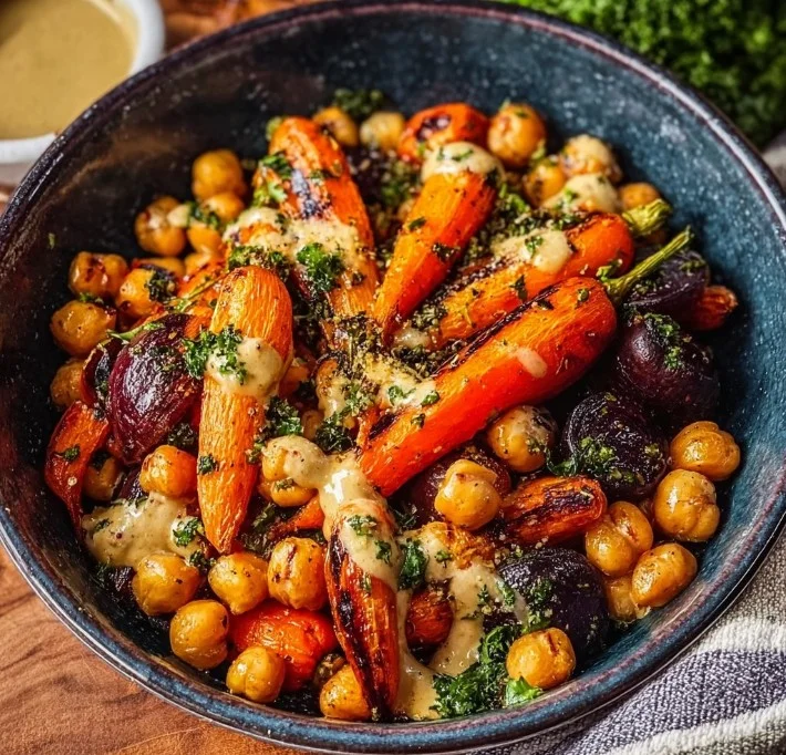 One-Pan Roasted Carrot and Chickpea Bowl