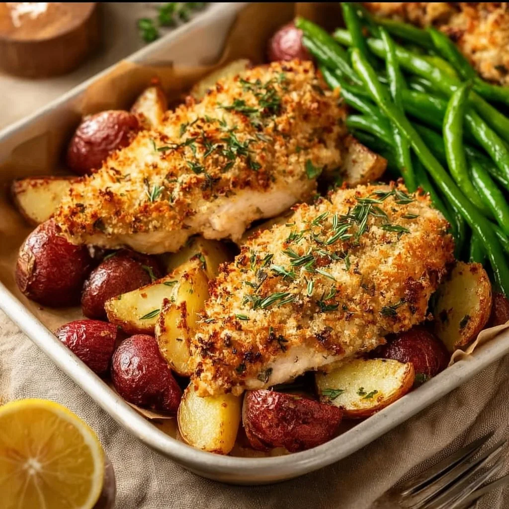 Parmesan Crusted Chicken Sheet Pan Dinner