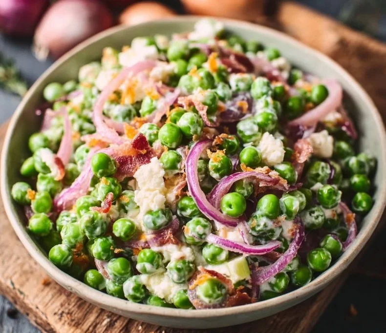 Pea Salad with Red Onions and Cheese